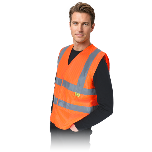 Antistatinė įspėjamoji liemenė su atšvaitais KOS ESD, oranžinės spalvos