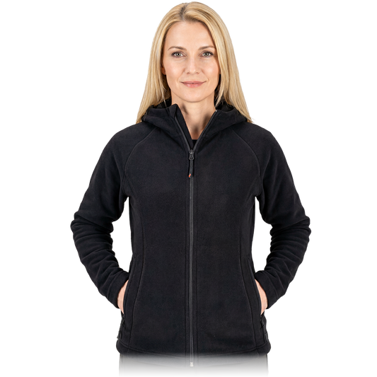 Minkštas, šiltas ir patogus moteriškas flisinis džemperis POLAR LADY, su gobtuvus, juodos spalvos