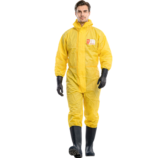 Apsauginis kostiumas LAMICOM 3456, kirtas darbui aplinkoje, kur reikalinga apsauga nuo skystų chemikalų, kietųjų dalelių ir biologinių rizikų