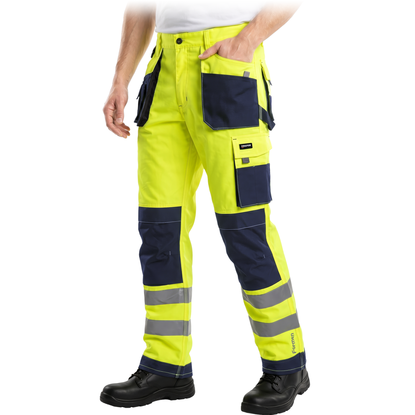 Signalinės darbo kelnės FORMEN VIS, geltona/tamsiai mėlyna spalva