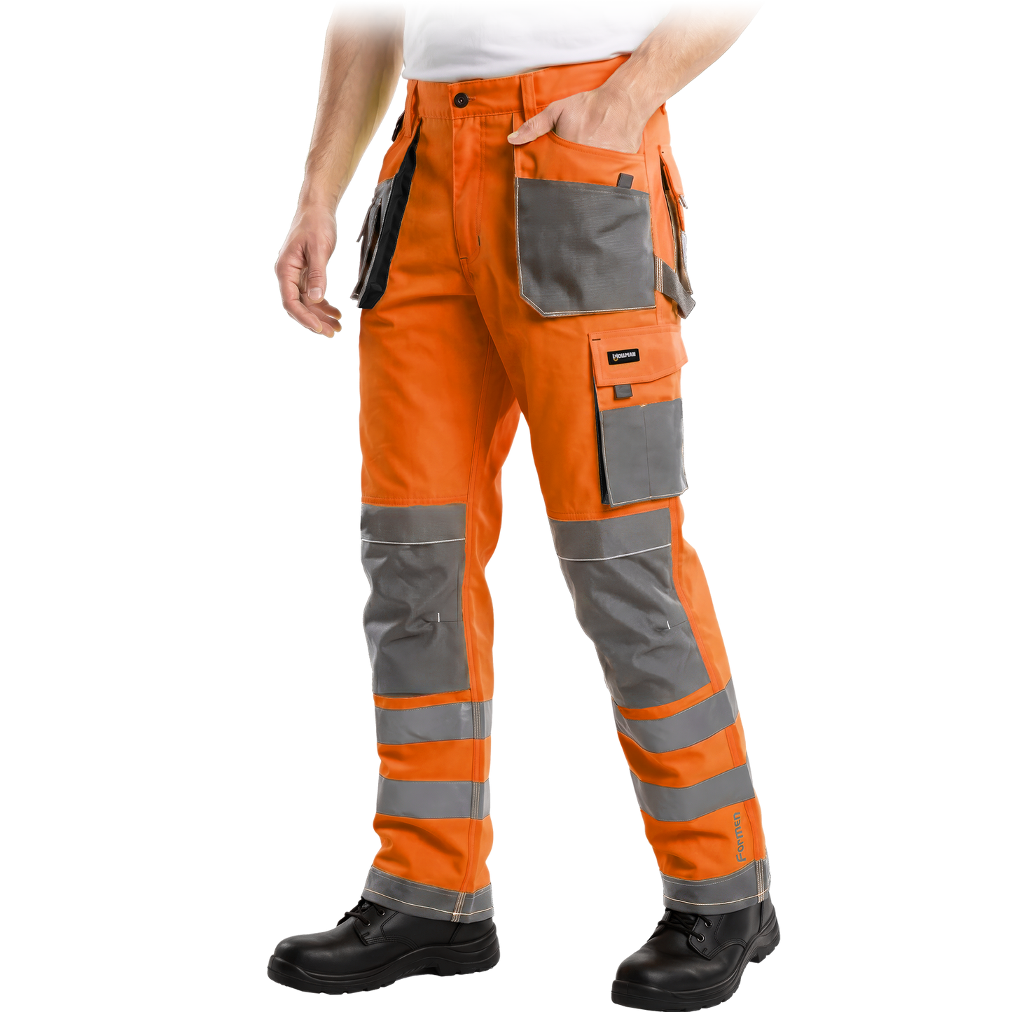 Signalinės darbo kelnės FORMEN VIS, oranžinė/pilka spalva