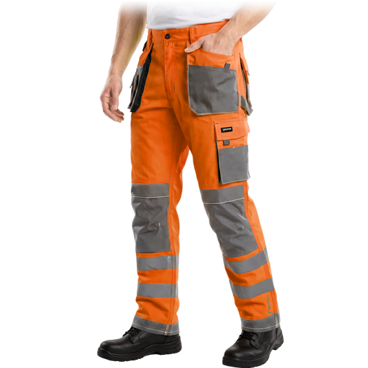 Signalinės darbo kelnės FORMEN VIS, oranžinė/pilka spalva