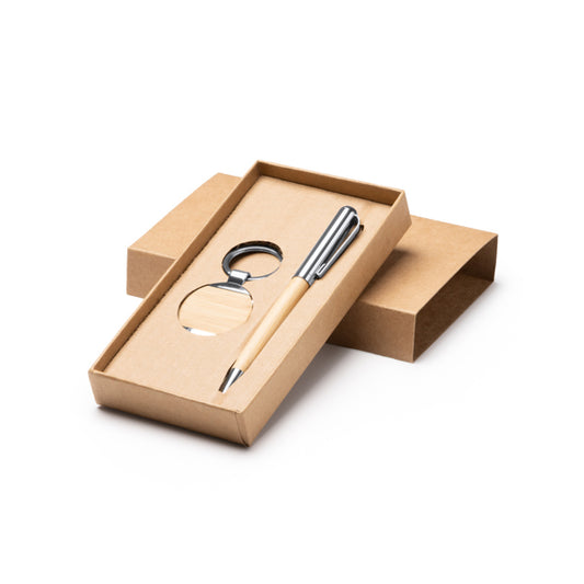 SETPAUL ballpoint pen and key chain set, with wooden details