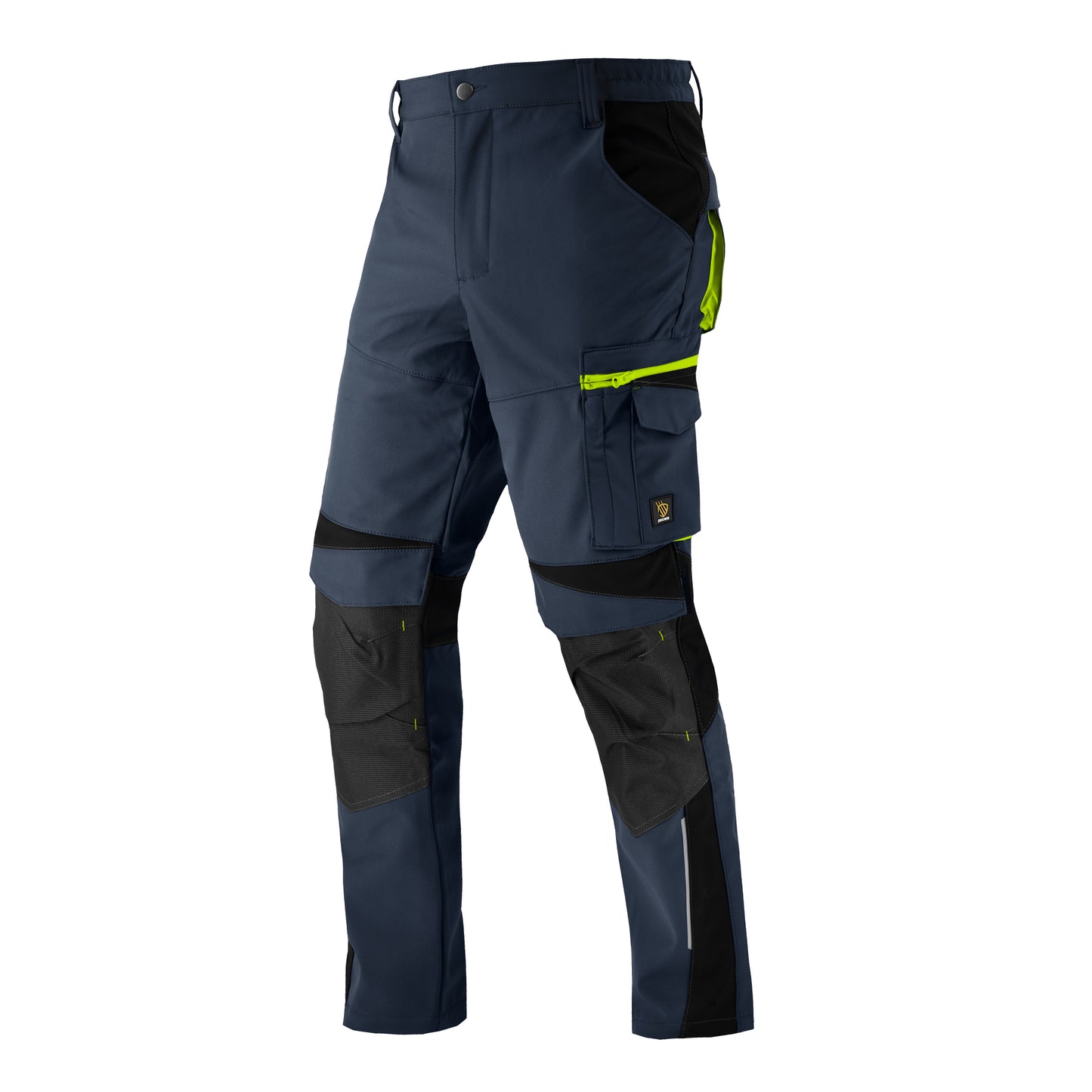 POWER FLEX elastic softshell trousers for work in cooler weather, blue