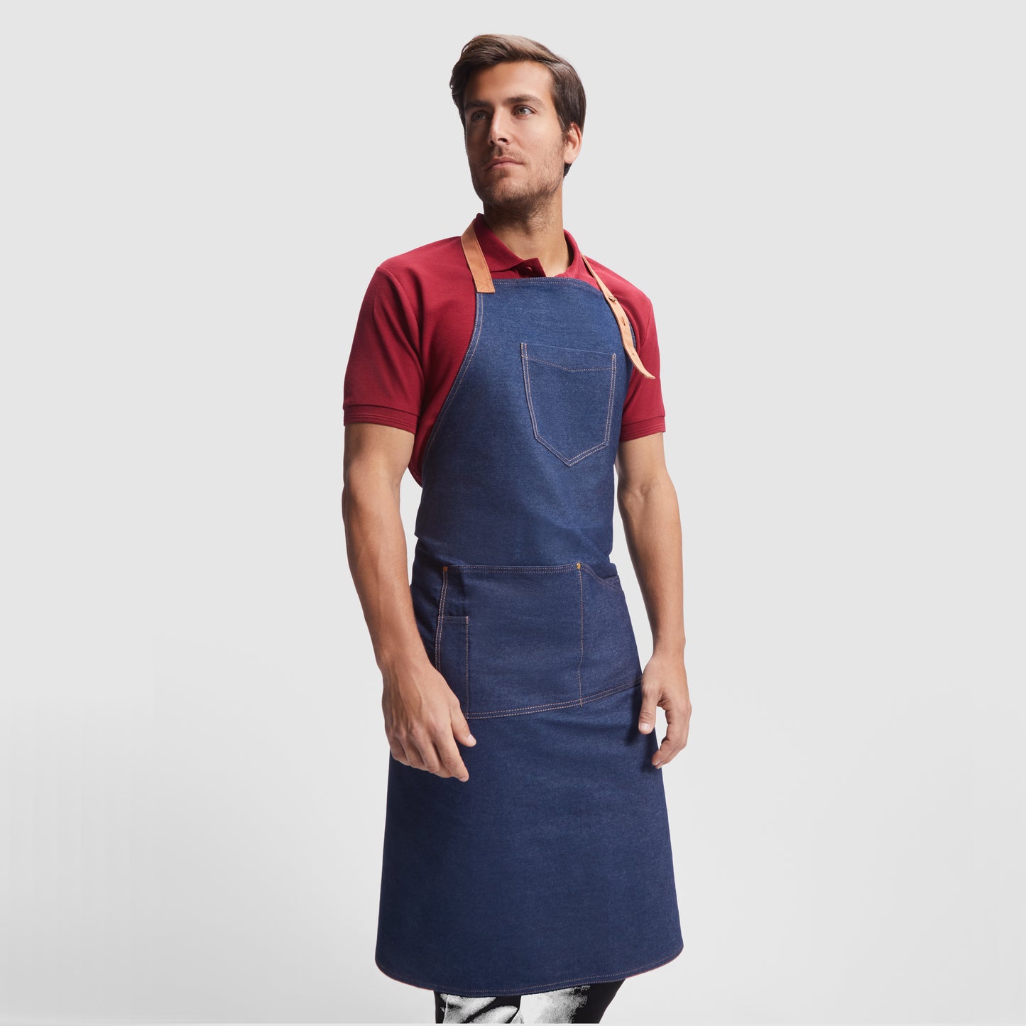 Long denim apron BATALI 98x92 cm, with pockets