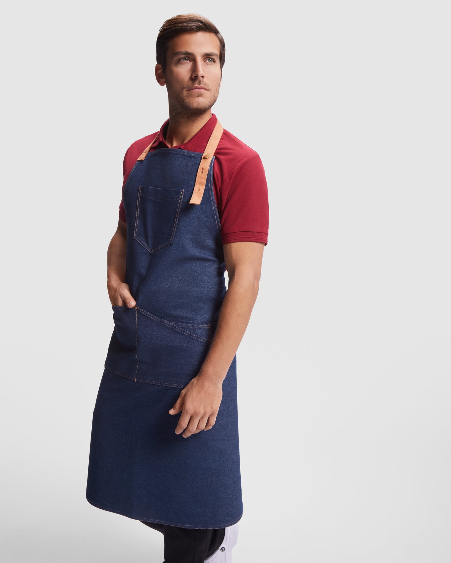 Long denim apron BATALI 98x92 cm, with pockets