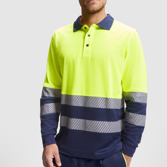 Aukštos kokybės medžiagos signaliniai vyriški marškinėliai įmonės darbuotojams su logotipu.