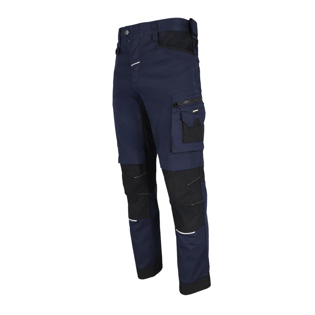 Darbo kelnės FACTOR, su elastanu ir Cordura sustiprinimais, mėlynos spalvos