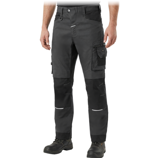 Darbo kelnės FACTOR, su elastanu ir Cordura sustiprinimais, pilkos spalvos