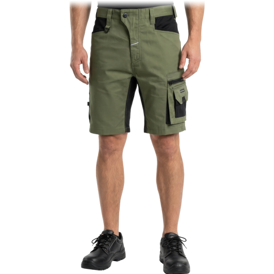 Darbo šortai FACTOR su elastanu ir Cordura sustiprinimais, plyšimui ir trinčiai atspari medžiaga, khaki spalvos