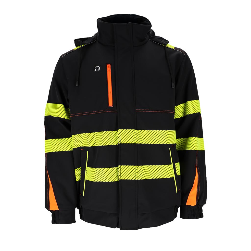 3-jų sluoksnių softshell audinio žieminė darbo striukė IROCO, su kapišonu ir šviesą atspindinčiomis juostomis