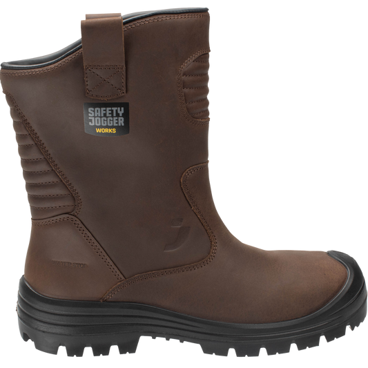 Pilnai odiniai apsauginiai darbo batai su guminiu padu MAYON S3S, rudos spalvos