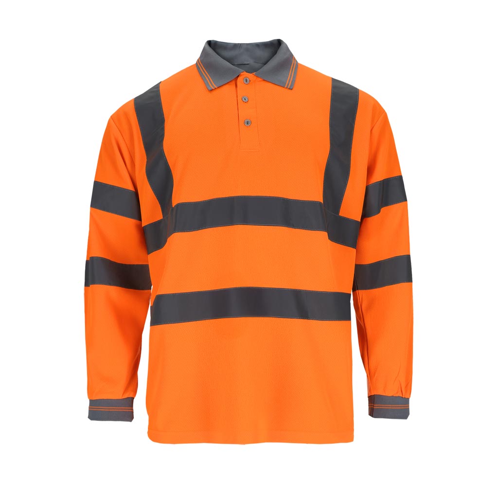 Polo signaliniai marškinėliai ilgomis rankovėmis FLUO, oranžinės spalvos