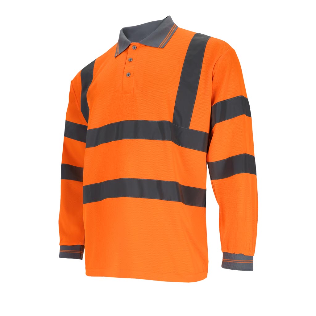 Polo signaliniai marškinėliai ilgomis rankovėmis FLUO, oranžinės spalvos