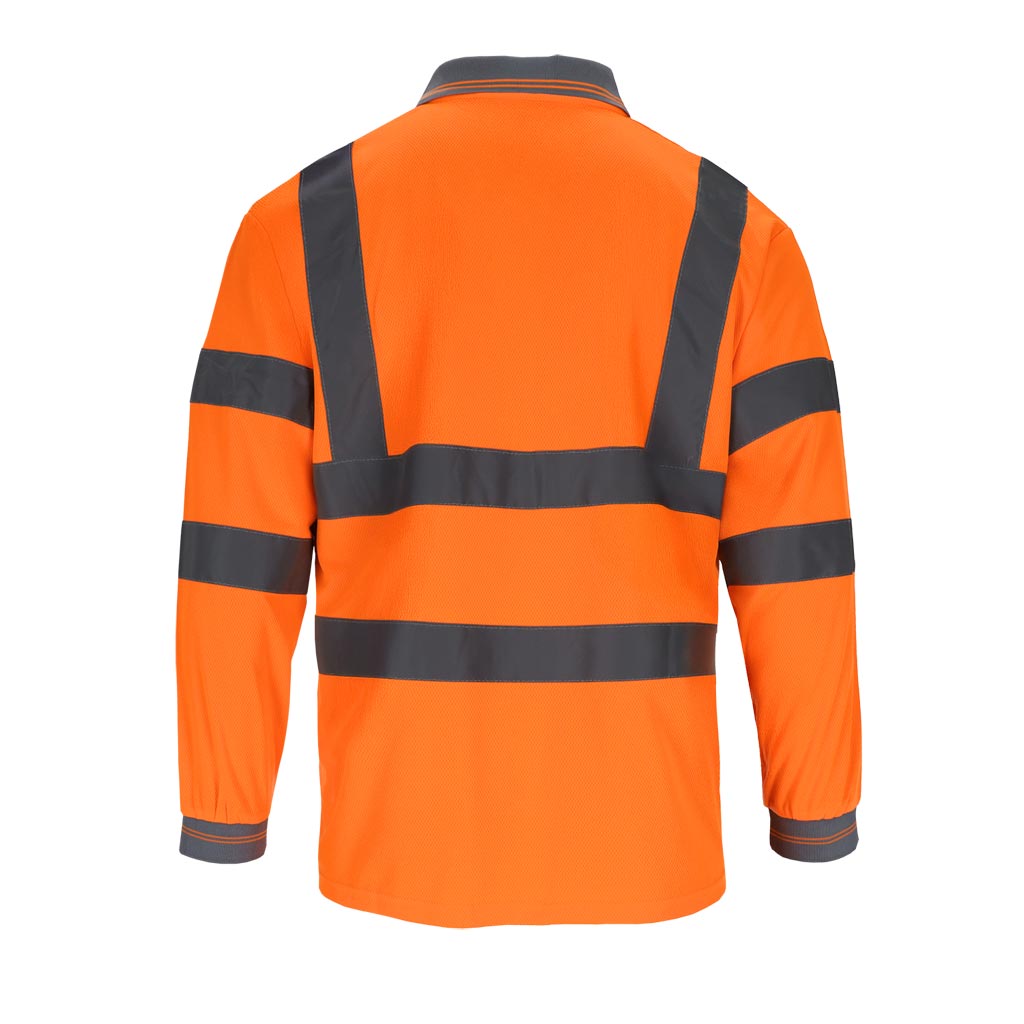 Polo signaliniai marškinėliai ilgomis rankovėmis FLUO, oranžinės spalvos
