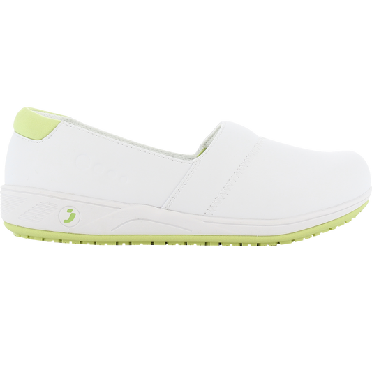 Profesinės darbo klumpės SAFETY JOGGER SOPHIE O1 ESD SRC, baltos su žaliais akcentais