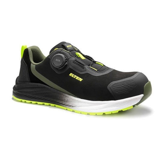 Batai ELTEN Leevi XXNF BOA Black-Lime Low ESD S3S, su BOA® užsegimu, juodi