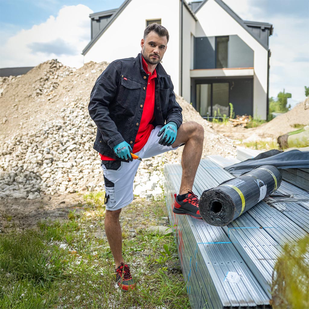 Elastingi ir funkcionalūs džinsiniai darbo šortai JEANS, su papildomomis kišenėmis