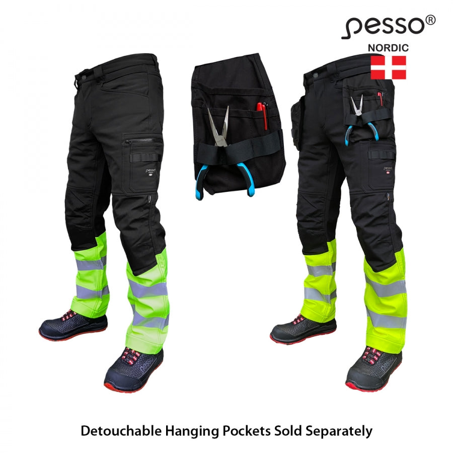 Softshell darbo kelnės PESSO MERCURY_G,  juodos su ryškiomis detalėmis