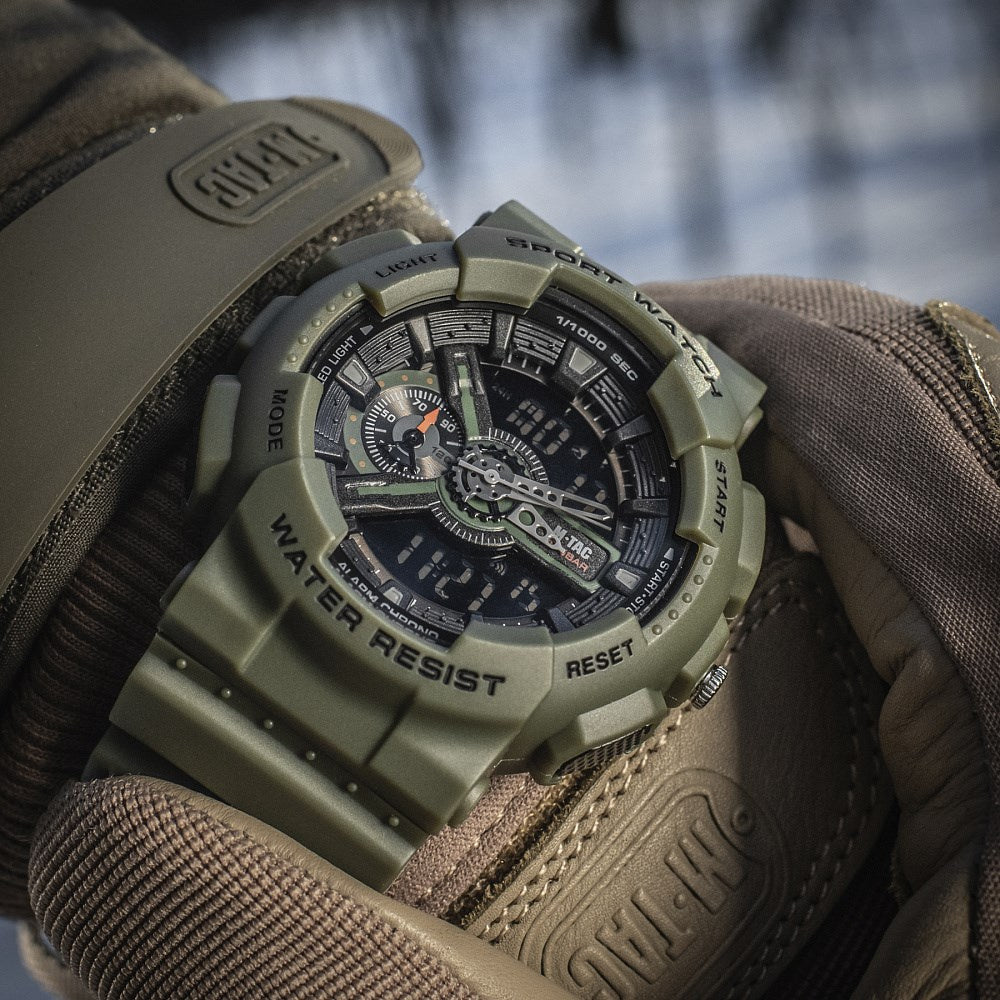Multifunkcinis taktinis laikrodis M-Tac Tactical Sports Watch, 40570, žalios Olive spalvos