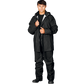 Juodos spalvos lietaus kostiumas. Lietaus kelnės ir striukė apsaugai nuo vandens