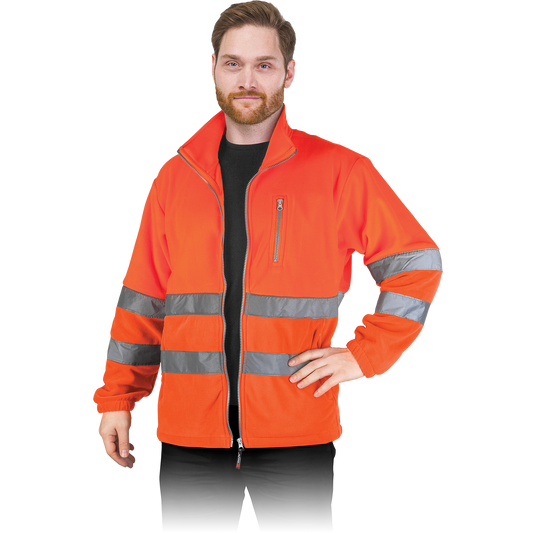 oranžinis signalinis džemperis įmonėms, vairuotojams ir logistikos įmonėms. Su logotipu ant nugaros ir priekio.