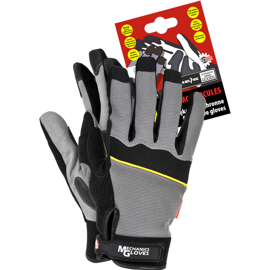 Apsauginės pirštinės, pagamintos iš aukštos kokybės sintetinės odos kartu su spec. audiniu. Pirštinės krovėjams, sandėlio darbininkams, montuotojams. Kartu yra priderinti ir įvairūs darbiniai rūbai.