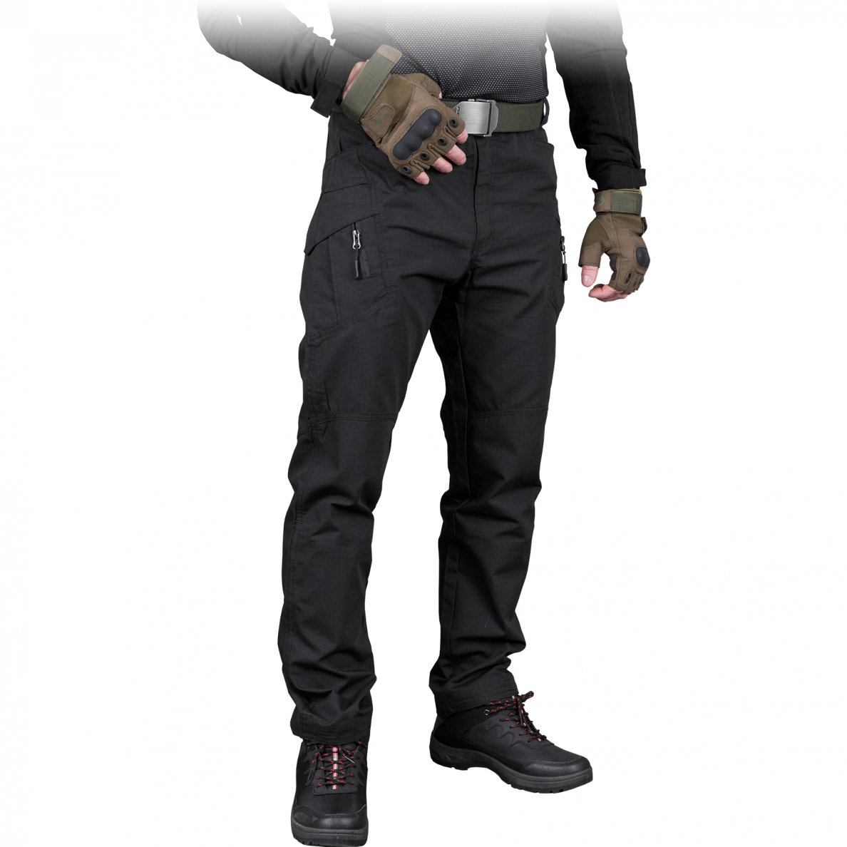 Taktinės kelnės GANS, juodos spalvos su kišenėmis šonuose ant kojų šlaunų srityje. Geriausia kaina